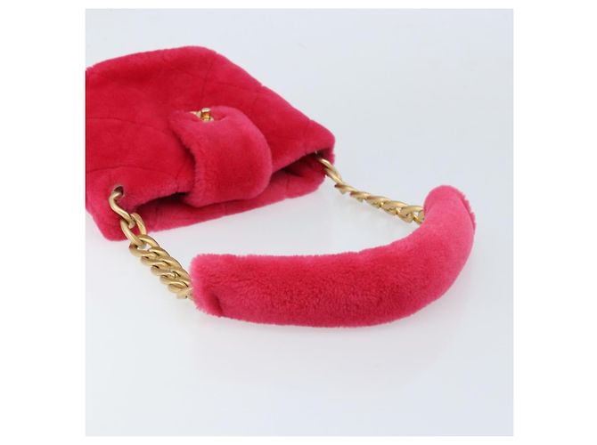 CHANEL Sac à épaule matelassé chaîne en fourrure rose or CC Auth LNZ158SM Doré - vue 7