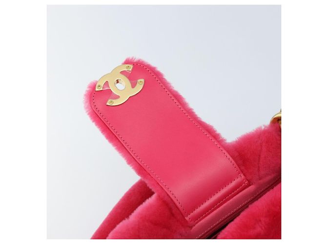 CHANEL Sac à épaule matelassé chaîne en fourrure rose or CC Auth LNZ158SM Doré - vue 9