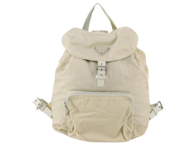 PRADA Backpack Nylon Beige Silver Auth bs33075 Silvery - view 13