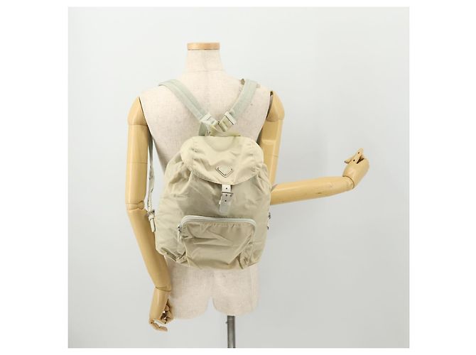 PRADA Backpack Nylon Beige Silver Auth bs33075 Silvery - view 29