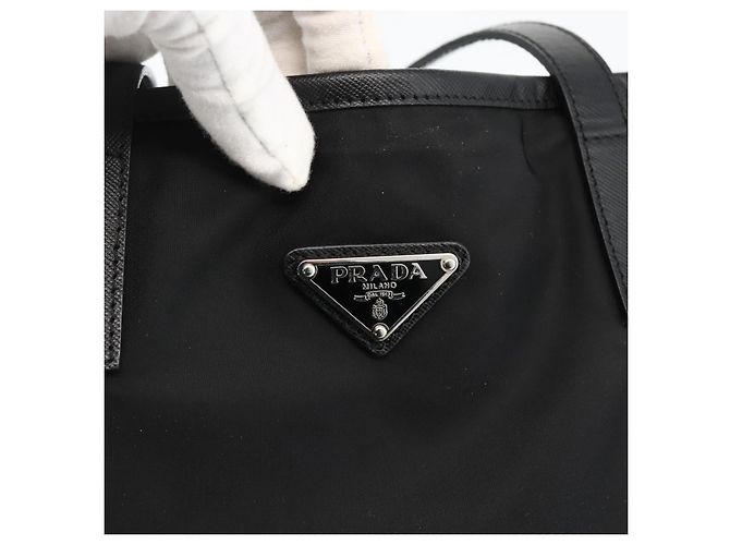 Borsa Tote Prada in nylon nero argento Auth BA11146V - vista 10
