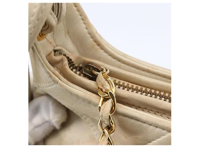 CHANEL Borsa a Spalla Matelassé in Pelle di Agnello Avorio Oro CC Auth LNZ015A D'oro Crudo - vista 10