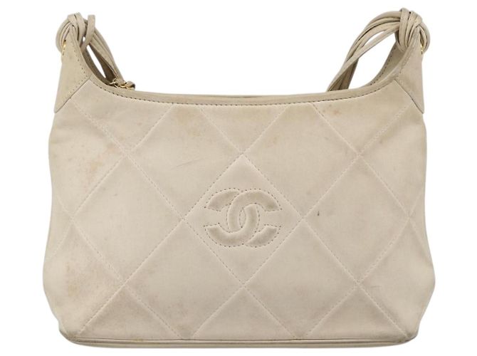 CHANEL Borsa a Spalla Matelassé in Pelle di Agnello Avorio Oro CC Auth LNZ015A D'oro Crudo - vista 13