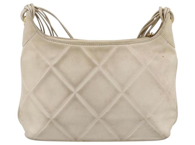CHANEL Borsa a Spalla Matelassé in Pelle di Agnello Avorio Oro CC Auth LNZ015A D'oro Crudo - vista 2
