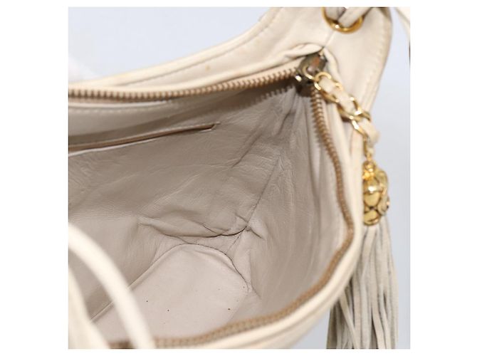 CHANEL Borsa a Spalla Matelassé in Pelle di Agnello Avorio Oro CC Auth LNZ015A D'oro Crudo - vista 20
