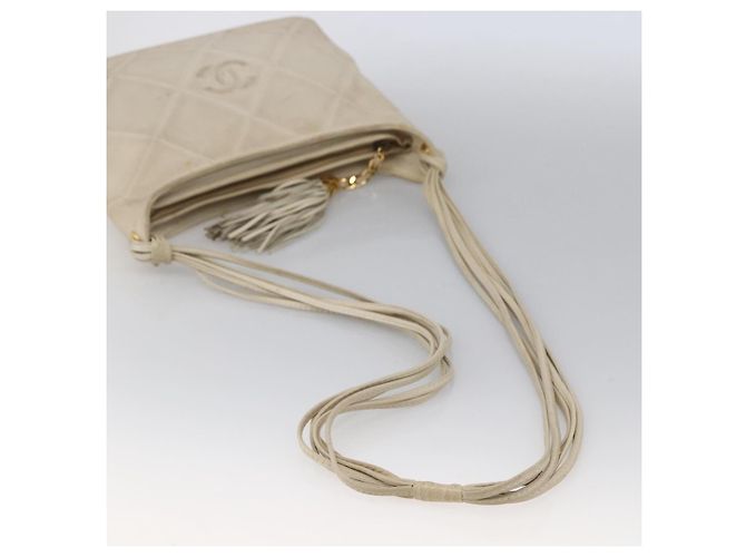 CHANEL Borsa a Spalla Matelassé in Pelle di Agnello Avorio Oro CC Auth LNZ015A D'oro Crudo - vista 7