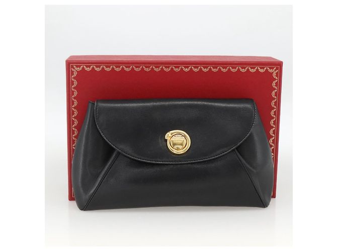 Borsa Clutch in Pelle Cartier Nera Oro Auth bs33557 Nero D'oro - vista 12