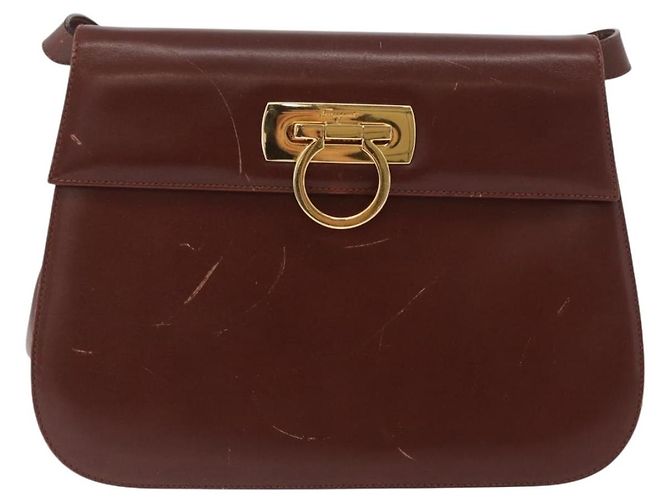 Bolso de Hombro Gancini de Cuero Marrón Dorado Auth 173491 de Salvatore Ferragamo - vista 13