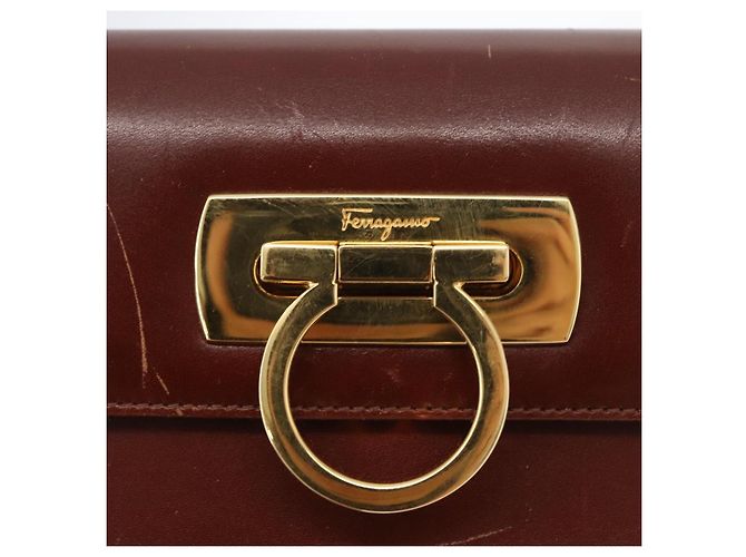Bolso de Hombro Gancini de Cuero Marrón Dorado Auth 173491 de Salvatore Ferragamo - vista 18