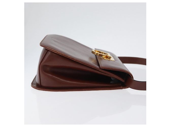 Bolso de Hombro Gancini de Cuero Marrón Dorado Auth 173491 de Salvatore Ferragamo - vista 3