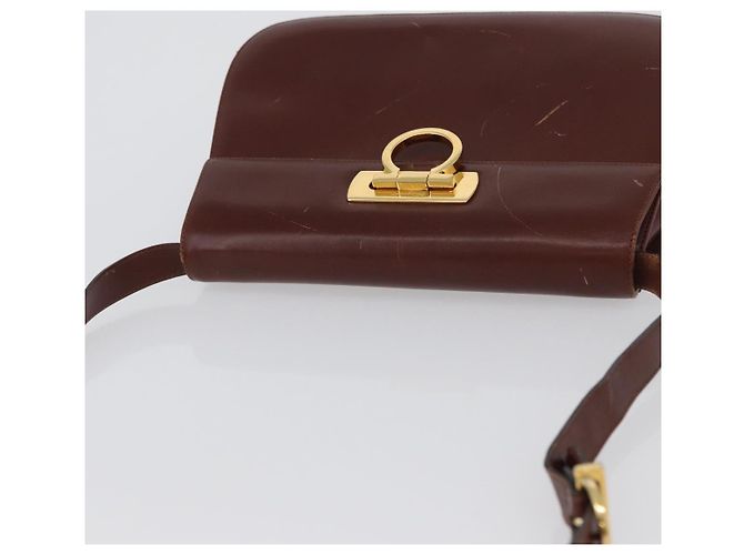 Bolso de Hombro Gancini de Cuero Marrón Dorado Auth 173491 de Salvatore Ferragamo - vista 6