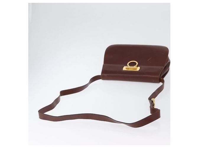 Bolso de Hombro Gancini de Cuero Marrón Dorado Auth 173491 de Salvatore Ferragamo - vista 7