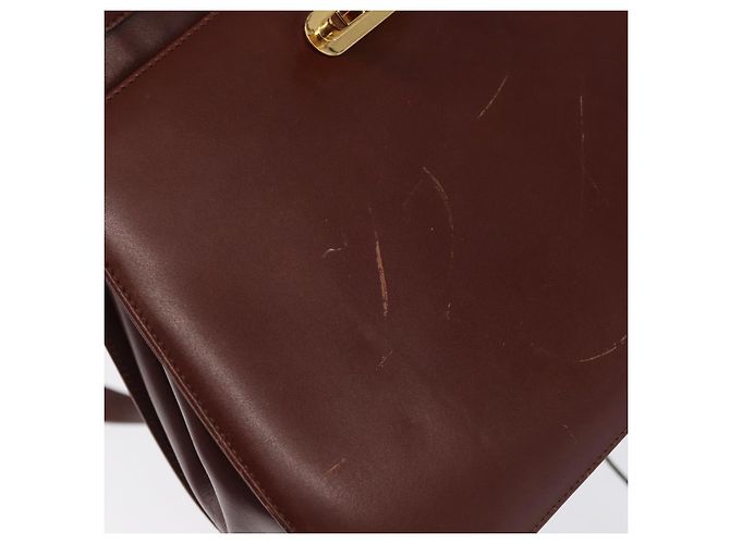 Bolso de Hombro Gancini de Cuero Marrón Dorado Auth 173491 de Salvatore Ferragamo - vista 9