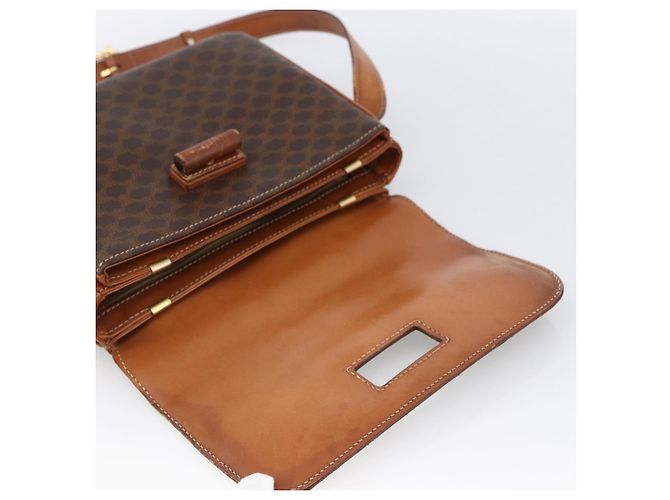 Céline Borsa a Spalla in Tela Macadam CELINE in Pelle PVC Marrone Oro Auth LNZ062 D'oro - vista 10
