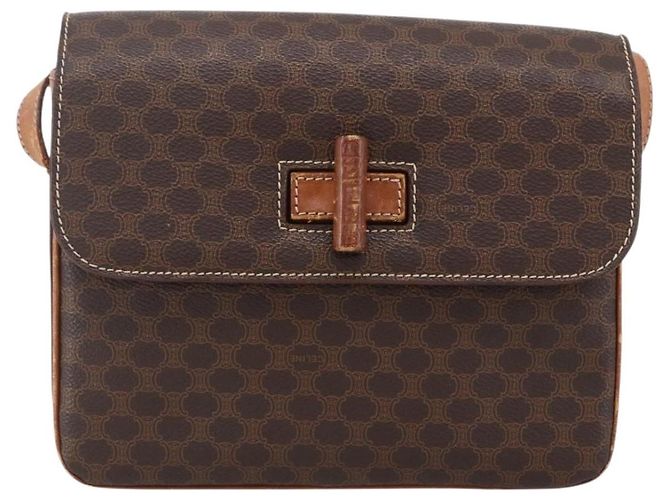 Céline Borsa a Spalla in Tela Macadam CELINE in Pelle PVC Marrone Oro Auth LNZ062 D'oro - vista 13