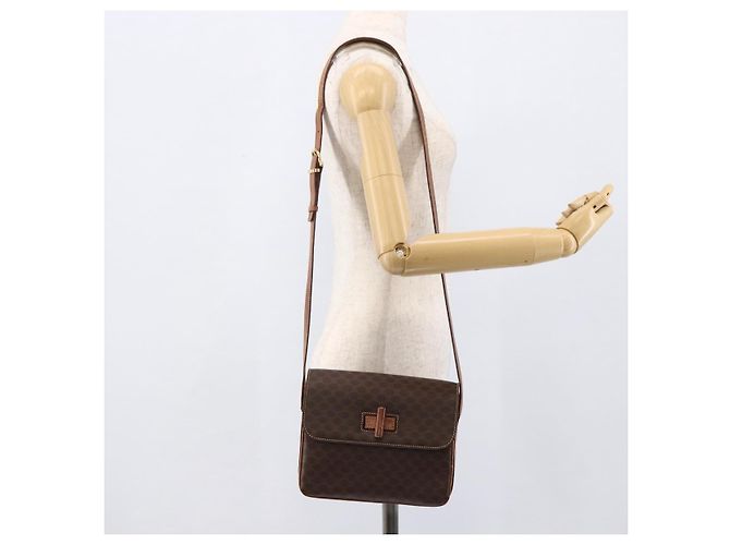 Céline Borsa a Spalla in Tela Macadam CELINE in Pelle PVC Marrone Oro Auth LNZ062 D'oro - vista 24