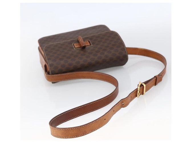 Céline Borsa a Spalla in Tela Macadam CELINE in Pelle PVC Marrone Oro Auth LNZ062 D'oro - vista 7