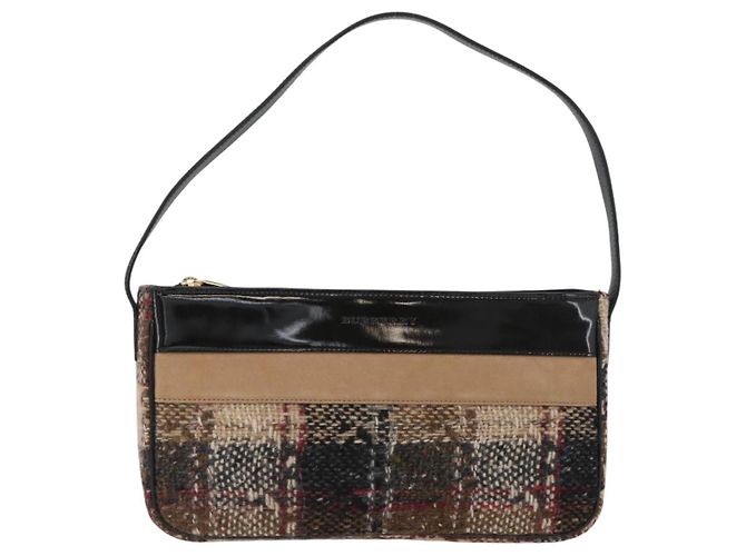 Borsa a spalla Burberry Nova Check in lana beige oro Auth 172950 D'oro - vista 13
