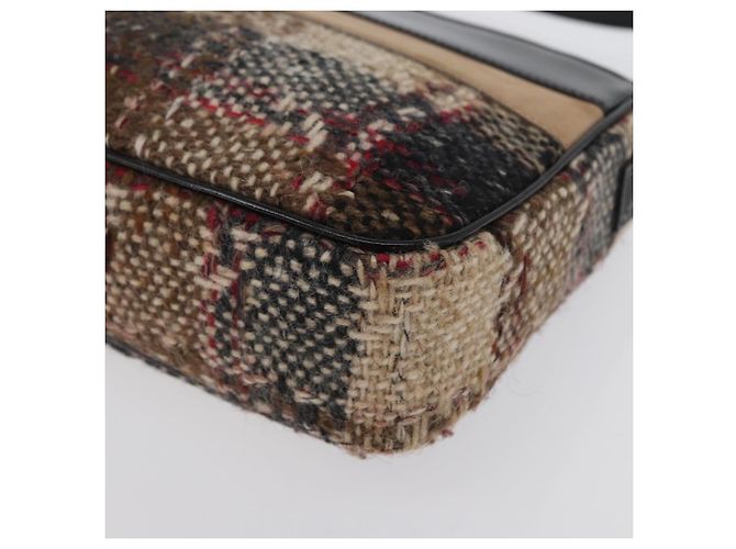 Borsa a spalla Burberry Nova Check in lana beige oro Auth 172950 D'oro - vista 14