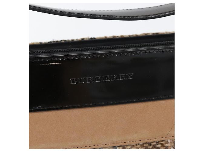 Borsa a spalla Burberry Nova Check in lana beige oro Auth 172950 D'oro - vista 17