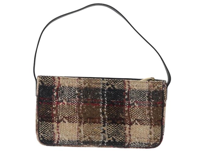 Borsa a spalla Burberry Nova Check in lana beige oro Auth 172950 D'oro - vista 2