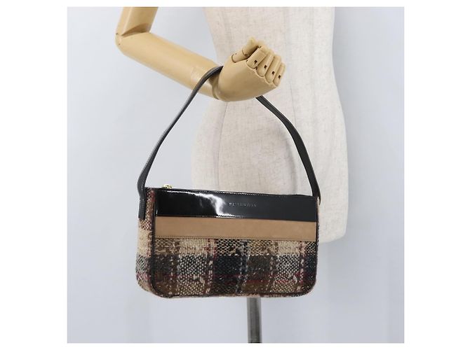 Borsa a spalla Burberry Nova Check in lana beige oro Auth 172950 D'oro - vista 22