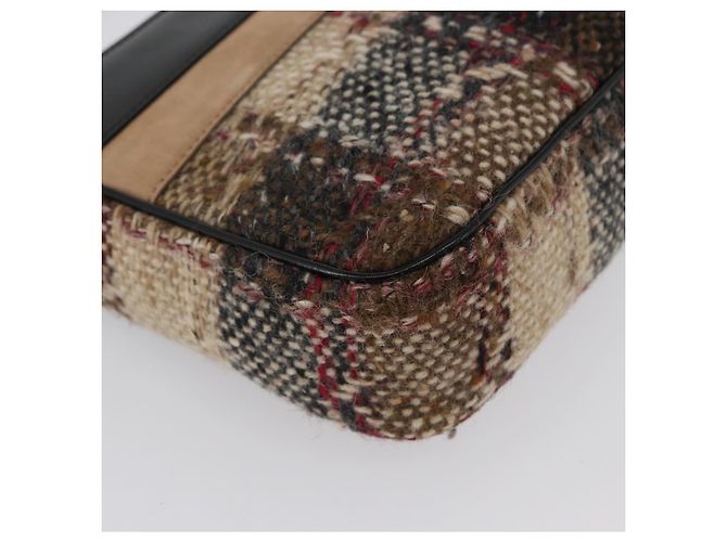 Borsa a spalla Burberry Nova Check in lana beige oro Auth 172950 D'oro - vista 9