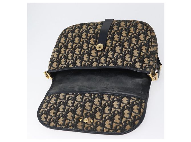 Borsa a Spalla in Tela Trotter Christian Dior Blu Navy Oro Auth 172525 D'oro - vista 10