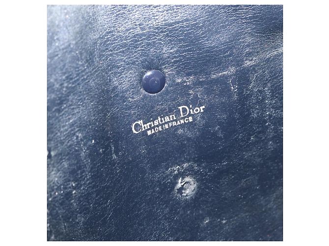 Borsa a Spalla in Tela Trotter Christian Dior Blu Navy Oro Auth 172525 D'oro - vista 11