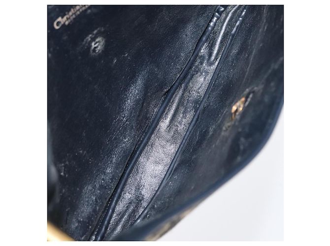 Borsa a Spalla in Tela Trotter Christian Dior Blu Navy Oro Auth 172525 D'oro - vista 12
