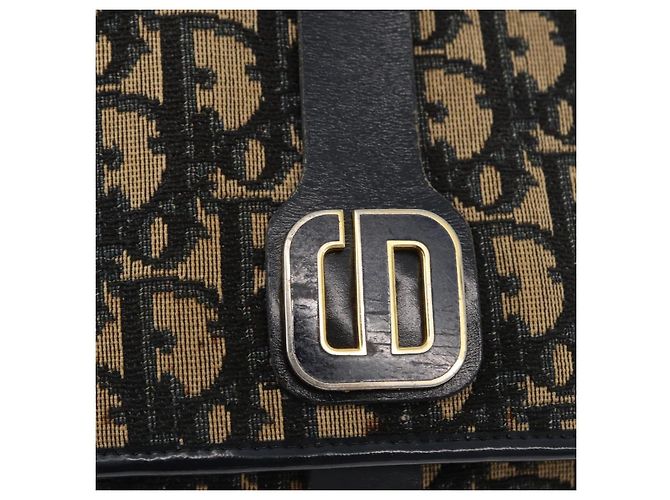 Borsa a Spalla in Tela Trotter Christian Dior Blu Navy Oro Auth 172525 D'oro - vista 18