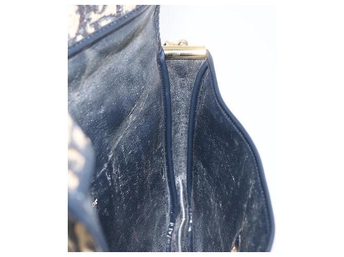 Borsa a Spalla in Tela Trotter Christian Dior Blu Navy Oro Auth 172525 D'oro - vista 19