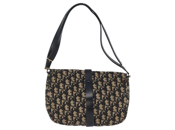 Borsa a Spalla in Tela Trotter Christian Dior Blu Navy Oro Auth 172525 D'oro - vista 2