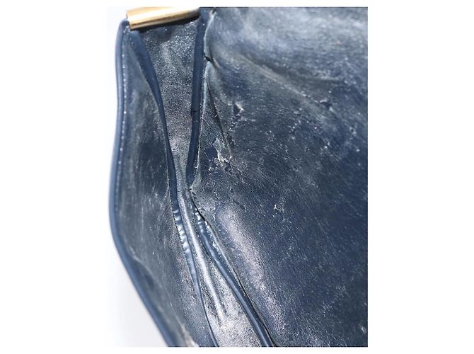 Borsa a Spalla in Tela Trotter Christian Dior Blu Navy Oro Auth 172525 D'oro - vista 20