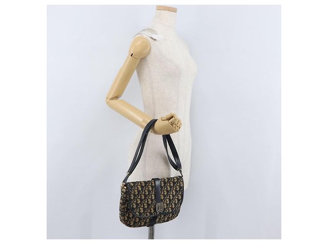 Borsa a Spalla in Tela Trotter Christian Dior Blu Navy Oro Auth 172525 D'oro - vista 21