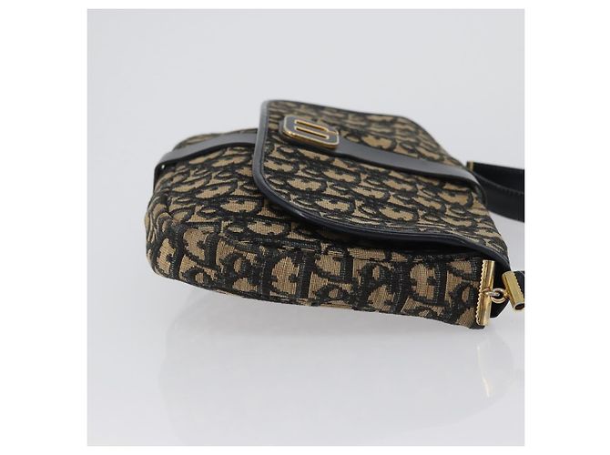 Borsa a Spalla in Tela Trotter Christian Dior Blu Navy Oro Auth 172525 D'oro - vista 4