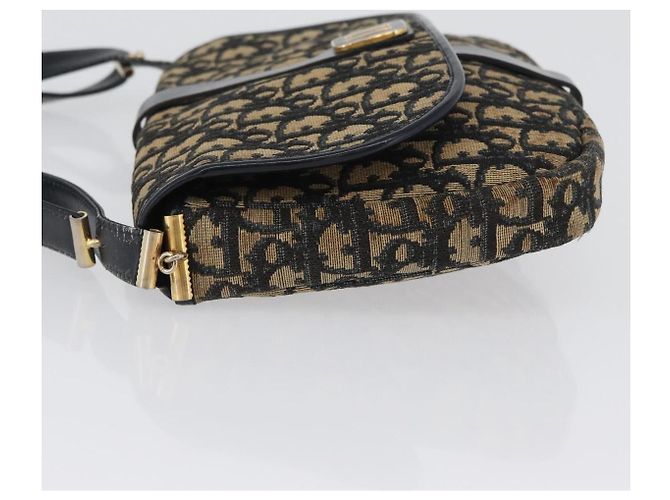 Borsa a Spalla in Tela Trotter Christian Dior Blu Navy Oro Auth 172525 D'oro - vista 5