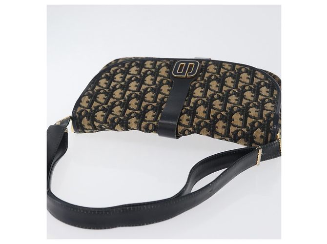 Borsa a Spalla in Tela Trotter Christian Dior Blu Navy Oro Auth 172525 D'oro - vista 7
