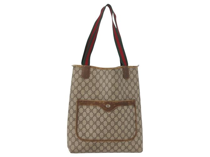 Borsa tote Gucci GG Supreme Web Sherry Line in PVC beige e rosso 39 02 003 Auth ki6528 - vista 13