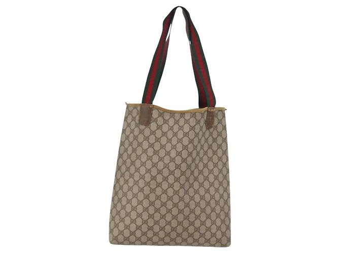 Borsa tote Gucci GG Supreme Web Sherry Line in PVC beige e rosso 39 02 003 Auth ki6528 - vista 2