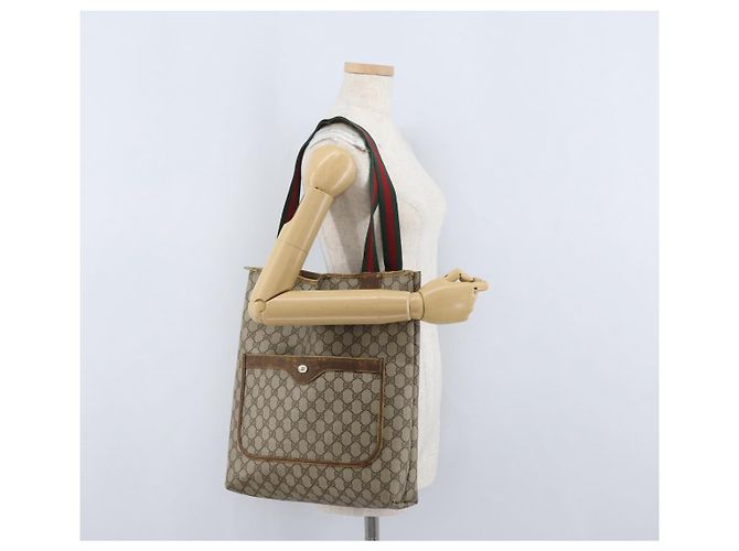 Borsa tote Gucci GG Supreme Web Sherry Line in PVC beige e rosso 39 02 003 Auth ki6528 - vista 22