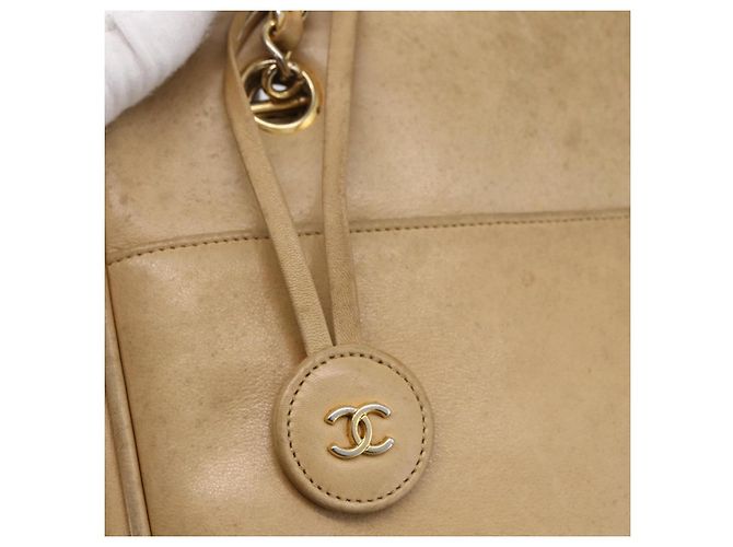 CHANEL Borsa a Spalla Matelassé in Pelle di Agnello Beige Oro CC Auth 172997 D'oro - vista 10