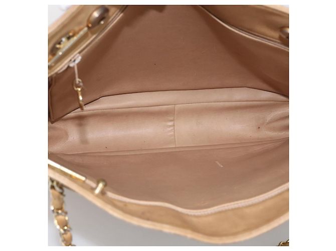 CHANEL Borsa a Spalla Matelassé in Pelle di Agnello Beige Oro CC Auth 172997 D'oro - vista 11