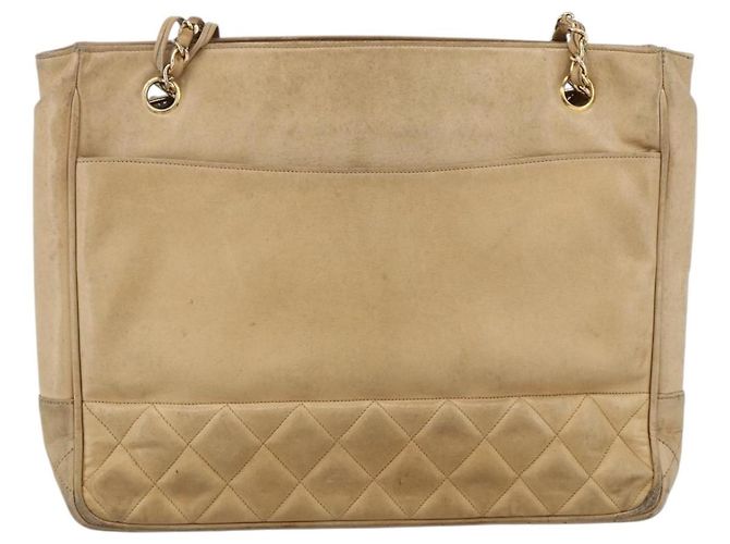 CHANEL Borsa a Spalla Matelassé in Pelle di Agnello Beige Oro CC Auth 172997 D'oro - vista 13