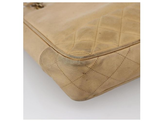 CHANEL Borsa a Spalla Matelassé in Pelle di Agnello Beige Oro CC Auth 172997 D'oro - vista 14