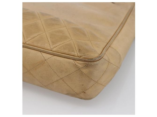 CHANEL Borsa a Spalla Matelassé in Pelle di Agnello Beige Oro CC Auth 172997 D'oro - vista 15