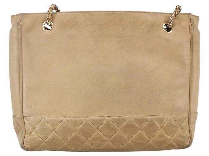 CHANEL Borsa a Spalla Matelassé in Pelle di Agnello Beige Oro CC Auth 172997 D'oro - vista 2