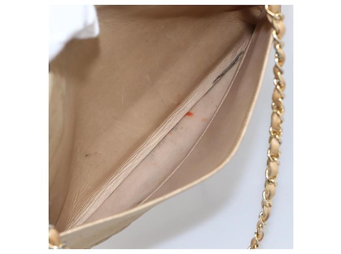 CHANEL Borsa a Spalla Matelassé in Pelle di Agnello Beige Oro CC Auth 172997 D'oro - vista 22