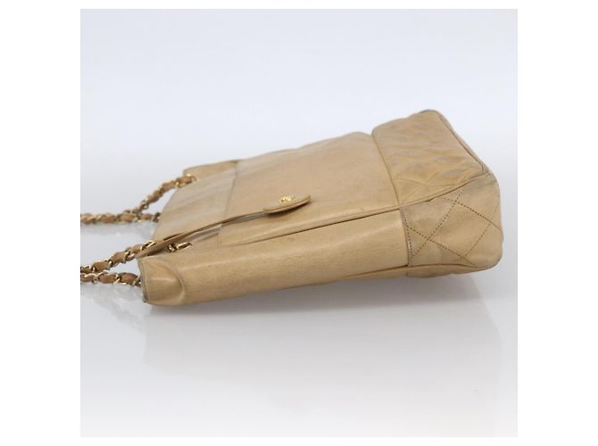 CHANEL Borsa a Spalla Matelassé in Pelle di Agnello Beige Oro CC Auth 172997 D'oro - vista 3