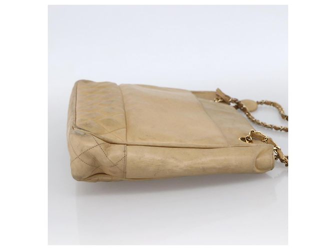 CHANEL Borsa a Spalla Matelassé in Pelle di Agnello Beige Oro CC Auth 172997 D'oro - vista 4